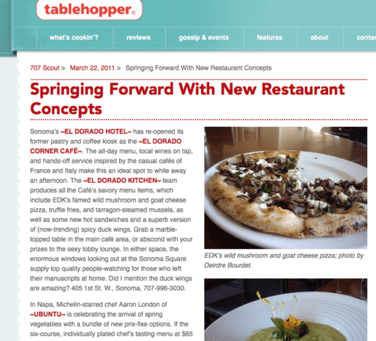 Tablehopper article. Headline Text: Springing Forward with New Restaurant Concepts.