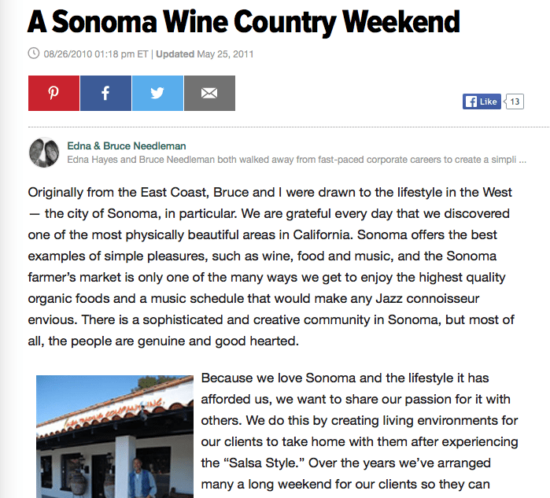 Huffington Post article. Headline text: A Sonoma Wine Country Weekend.