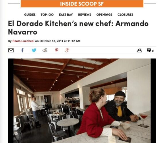 SFGate article headline. Text: El Dorado Kitchen's New Chef: Armando Navarro.