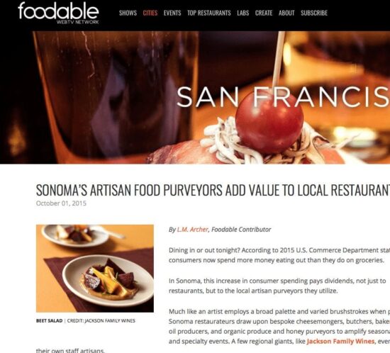 Foodable WebTV article. Headline text: Sonoma's Artisan Food Purveyors Add Value to Local Restaurants.