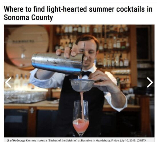 The Press Democrat article headline. Text: Where to find light-hearted summer cocktails in Sonoma County.