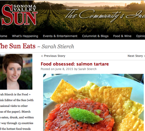 Sonoma Valley Sun article. Text: Food Obsessed: Salmon tartare.