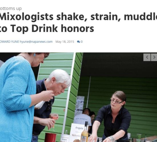 Bottoms Up Article. Text: Mixologists shake, strain, muddle to Top Drink honors.