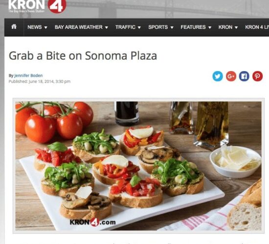 KRON 4 News article. Text: Grab a Bite on Sonoma Plaza.