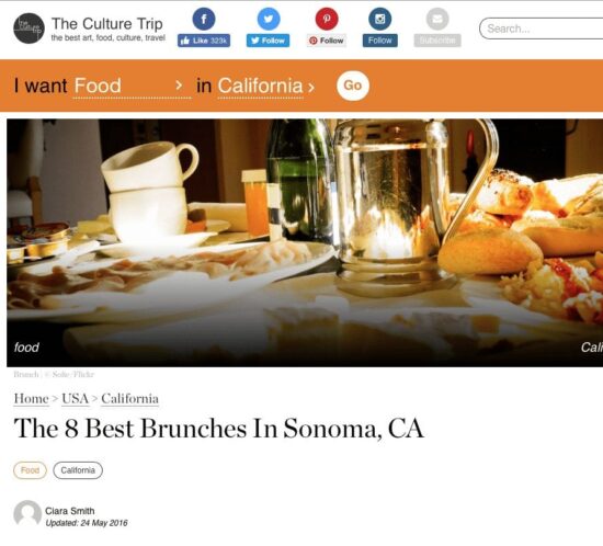 The Culture Trip article. Text: The 8 Best Brunches in Sonoma, CA.